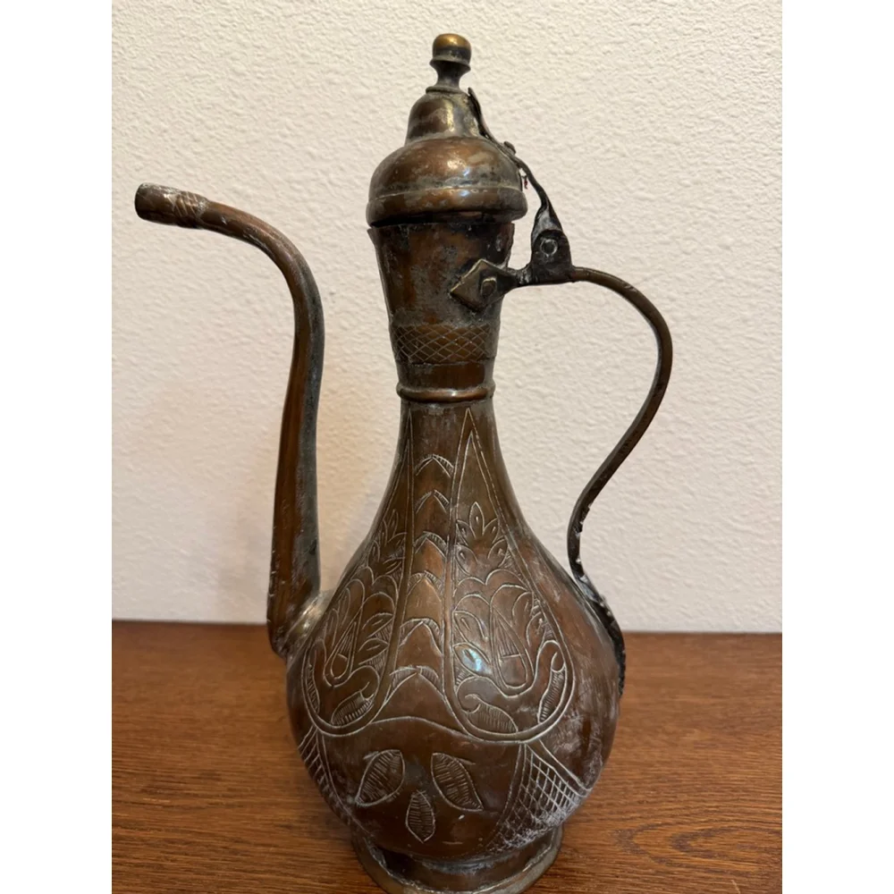 Vintage Hand Engraved Copper Brass Dallah Coffee Pot Islamic Middle Eastern Tea